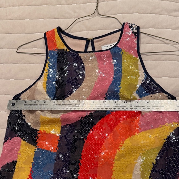 Trina Turk Kaleidoscope Vibrant Sequin Colorblock Sleeveless Shift Retro Disco - Picture 12 of 15